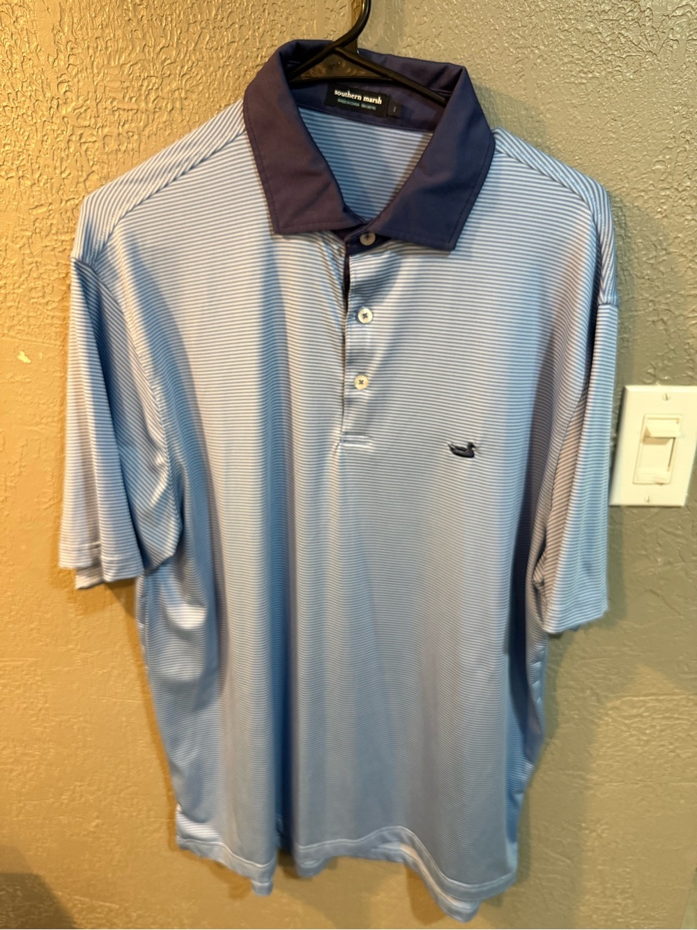 Southern Marsh Light Blue Polo with Navy Collar